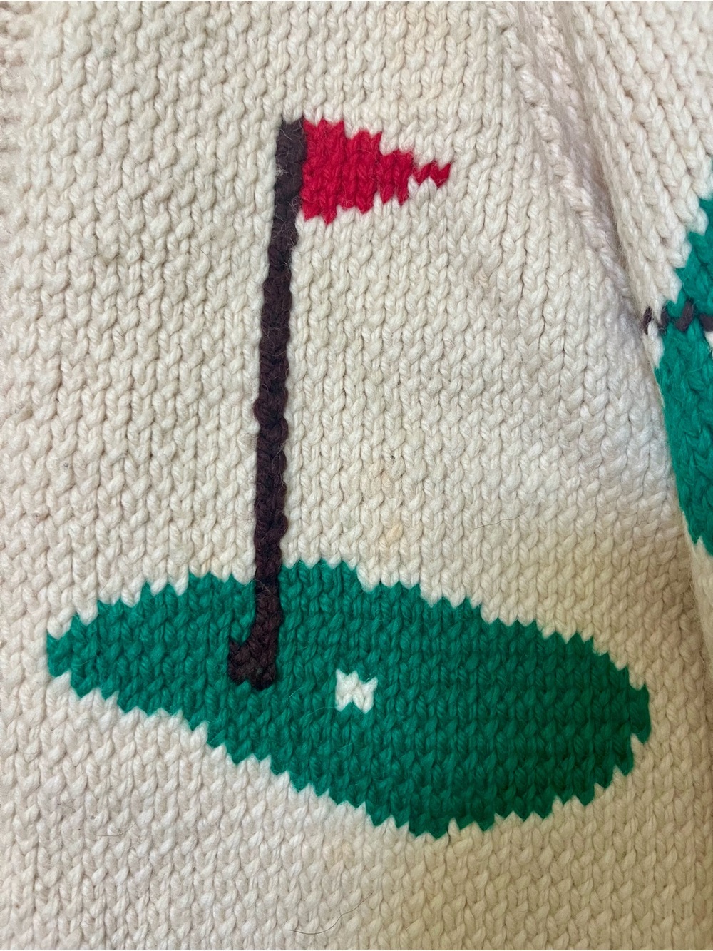 Vintage 1960s Hand Knit Golf Cowichan Sweater Jacket, Lined Chunky Wool Novelty - Picture 4 of 12